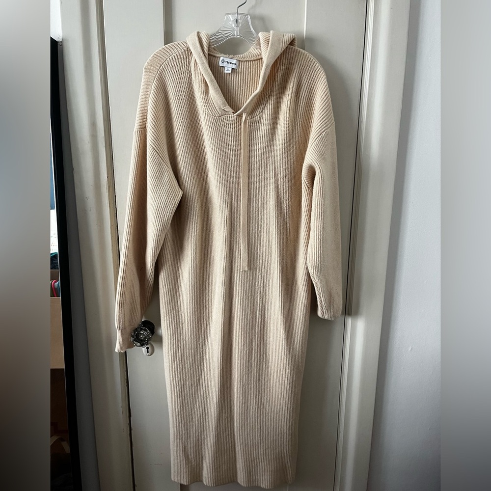 Cream Hooded Sweater Dress